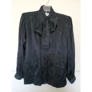 Albert Paul Vintage Womens Sz 10 Black 1980's Button Front Silk Shirt Hong Kong